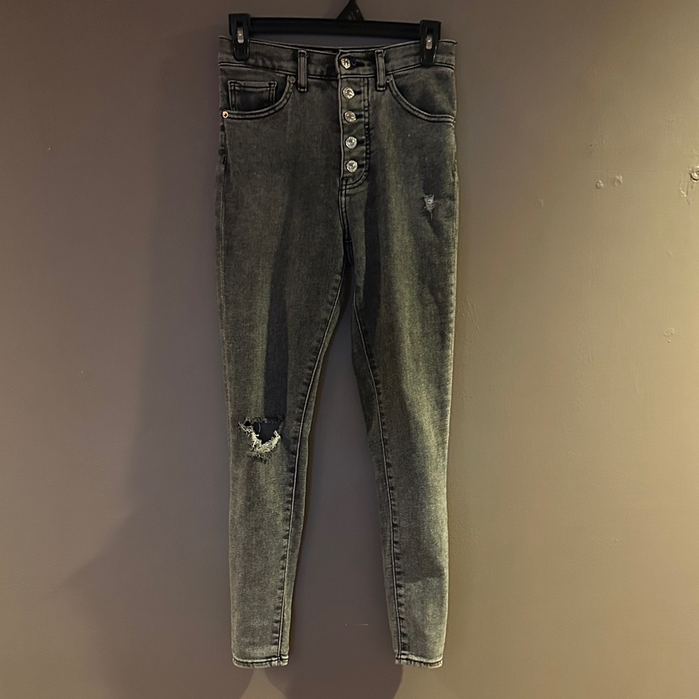 Express Charcoal Distressed Skinny Jeans